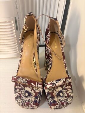 Express Burgundy Floral Block Heel Sandals